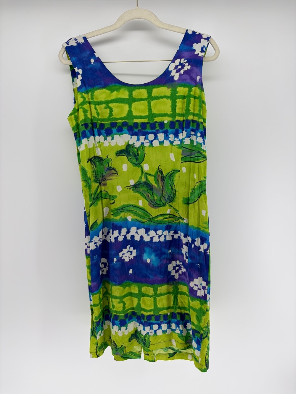 Vintage Jams World Sleeveless Shift Dress Size 5 Green Blue Art To Wear